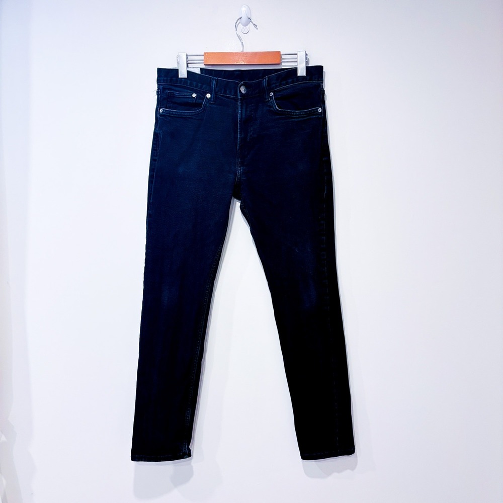 H&M Black High Rise Straight Leg Stretch Denim‎ Jeans Minimalist Size 32